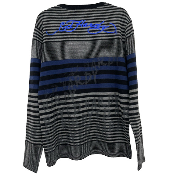 Ed Hardy by Christian Audigier Size XL Wool Blend Pullover Sweater V-Neck Unisex - Picture 3 of 8